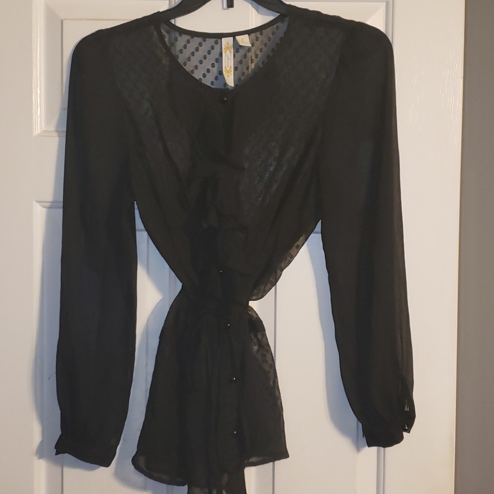 Sheer Black Ruffle Detail Blouse
